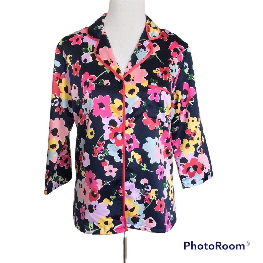 Kate Spade Wildflower Bouquet Pajama Top Colorful Blue and Pink Floral